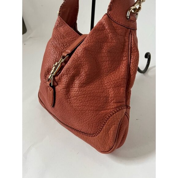 Gucci Womens Jackie Hobo Handbag Orange Calfskin Leather Piston Lock Tassel M - Picture 8 of 12